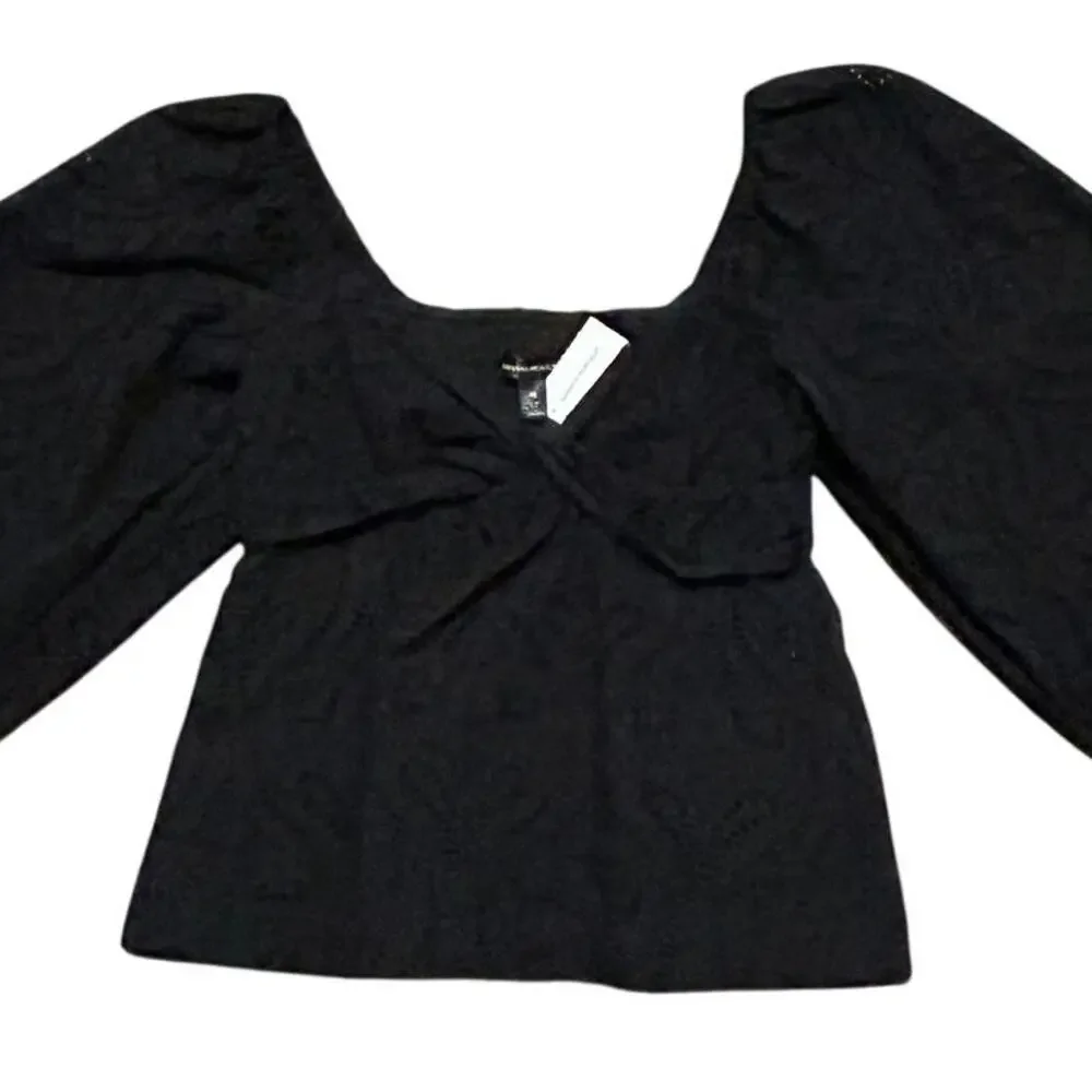 Banana Republic Factory Black Eyelet Puff Sleeve Top XS New with Tag